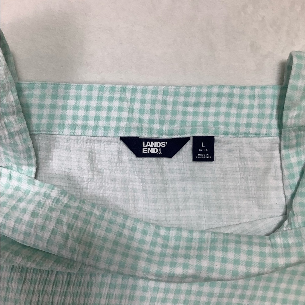 Lands’ End Women’s Teal Green Plaid Top Sz Large - Picture 4 of 6